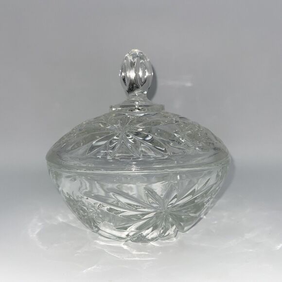 Vintage Anchor Hocking Clear Glass Dish With Lid starburst pattern, Candy dish - Picture 4 of 6